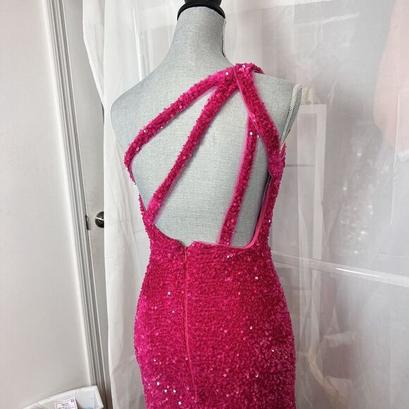 Zapaka hot barbie pink sequin prom dress formal one shoulder strappy back MD - Picture 8 of 12